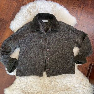 Weave of the Irish Boucle knit Irish cardigan dark green boxy size small